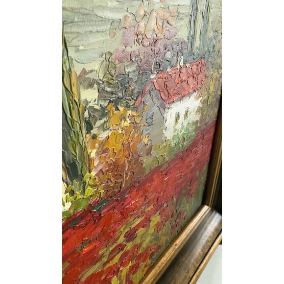 Framed Original Oil on Canvas Painting Tuscany Landscape with Red Poppies - Picture 6 of 7